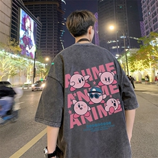 抖音供货、10万现货印花款230克水洗棉短袖T恤D223A-ST2358-P35，男装T恤，电商019-1