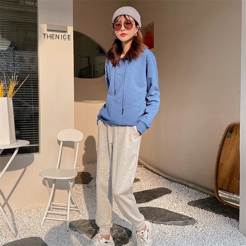 休闲运动裤女春秋新款卫裤直筒针织纯棉裤子百搭束脚长裤纯色简约,女装休闲裤,佳绒高端店