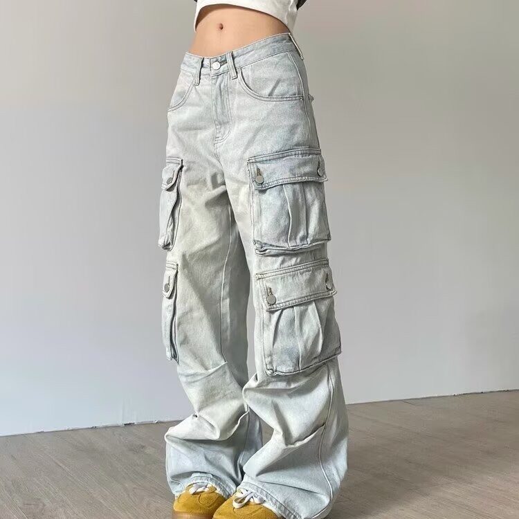 【有货】DKC627-批65美式复古水洗多口袋小众直筒工装牛仔裤男女,男装牛仔裤,星座603-2