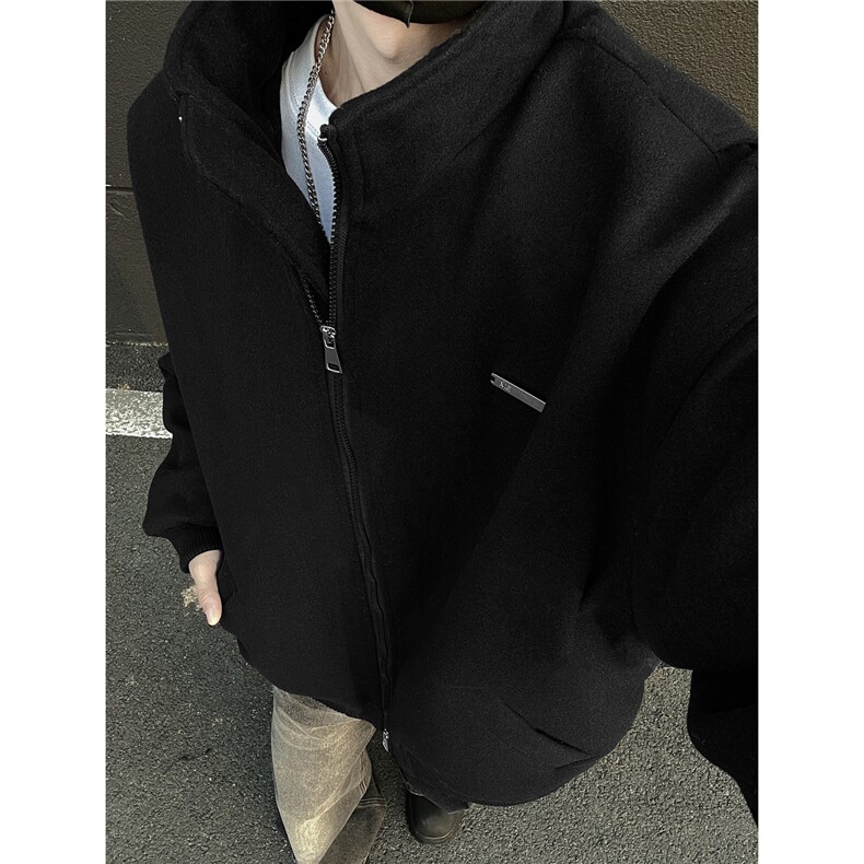 冬装新品弯刀袖毛呢加棉夹克棉衣休闲纯色加厚外套男G1104P108,男装夹克,电商A339