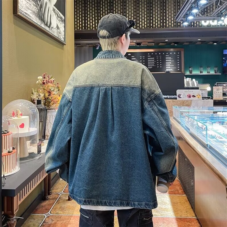 复古做旧潮流大口袋牛仔外套男高街潮牌痞帅美式街头立领夹克上衣，男装夹克，星座1013