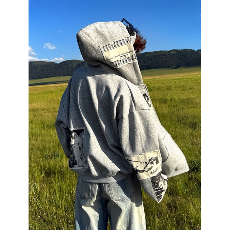 美式复古人像印花贴布连帽卫衣男女宽松休闲百搭帽衫外套WB6003，女装短外套，星座1116A（原606A-3）