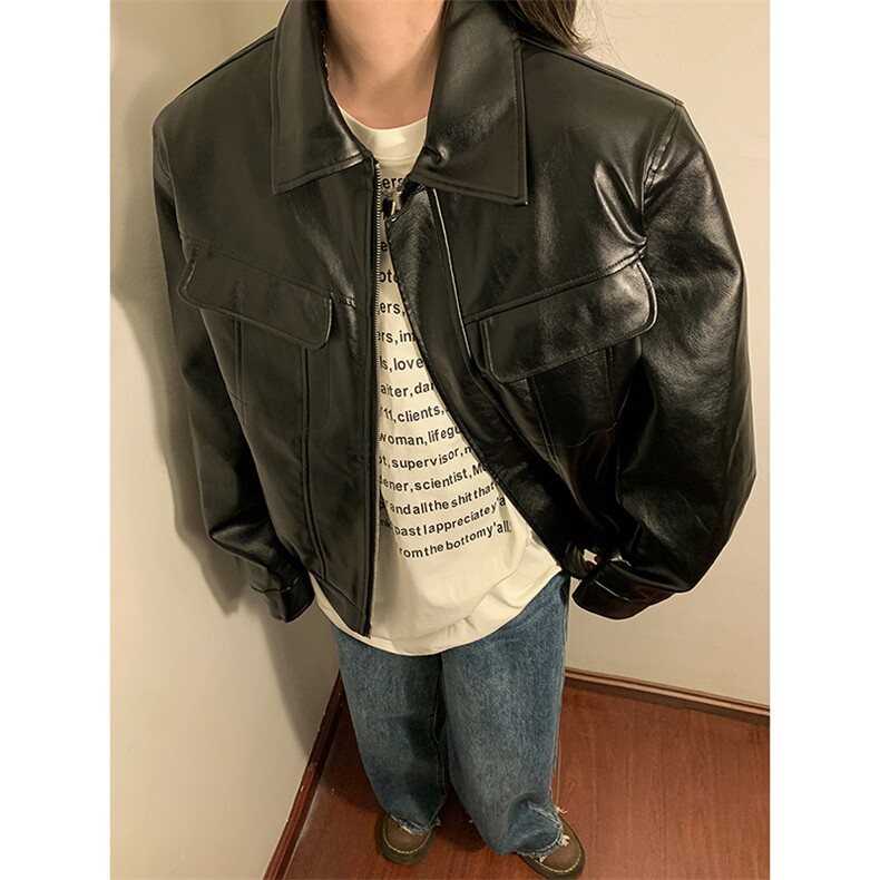 中性工装皮衣夹克男情侣女潮机车皮夹克外套男JK77869P85控128,男装夹克,星座226-1