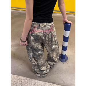 美式复古牛仔裤男女新款高级感修身显瘦百搭休闲工装长裤ANB214图片