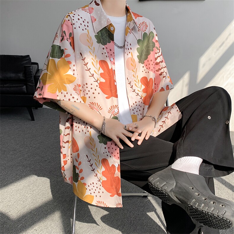 冰丝夏威夷碎花衬衫男大码沙滩花衬衣HC001-P45,男装衬衫,电商A040