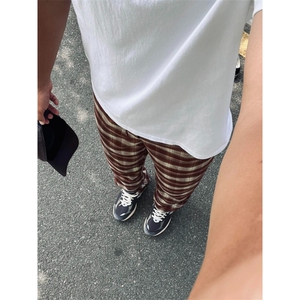 美式复古四季直筒格子阔腿裤男女港风日常休闲百搭慵懒长裤情侣图片