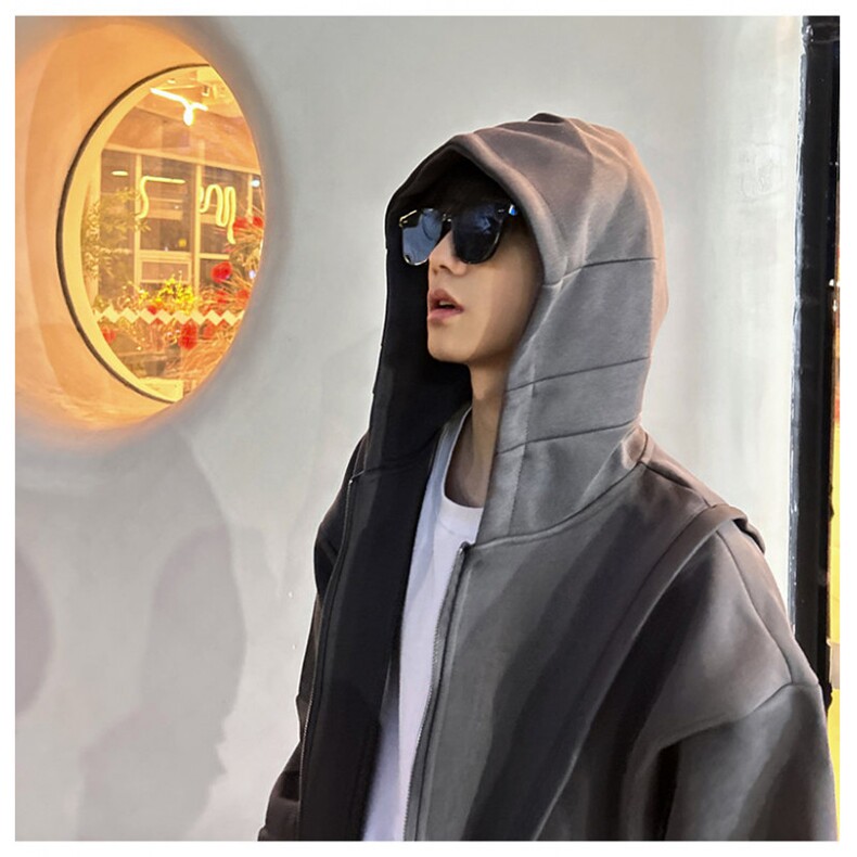 网图重磅全棉420克工装口袋卫衣拼接连帽开衫外套RH5330-P65,男装工装外套,四季星座610B