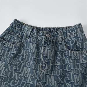 B221 美式ins高街暗黑宽松直筒提花牛仔裤LK24395-特P52控88图片