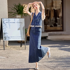 小香风牛仔套装裙女2025夏季新款高级感时尚气质名媛半身裙两件套，女装套装/套裙，意芙