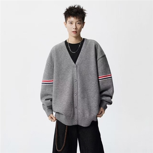 经典品牌V领开衫男针织衫春秋季毛衣外套男外搭纽扣薄款MY217P68,酒红色旗袍的搭配外套图片