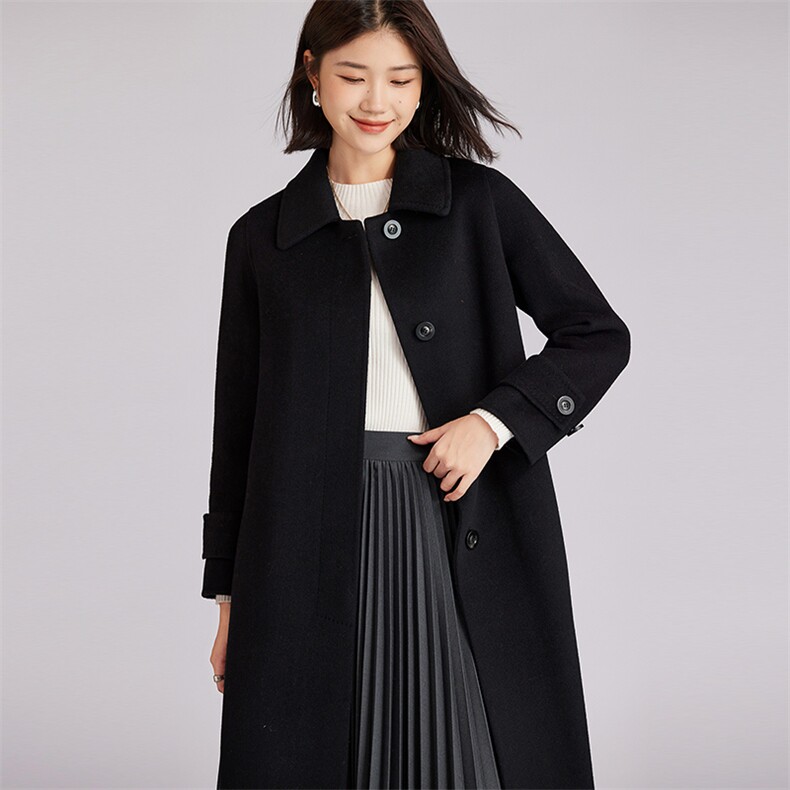 垂顺潮流都市简约大气长款简约羊毛大衣外套，女装双面呢大衣，羊程大衣