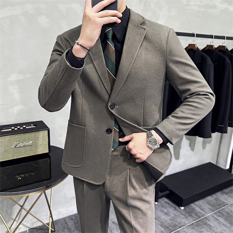 秋冬款男士轻熟微阔简约时尚休闲毛呢西服两件套A415-668-P200,男装西服,电商A355（原A415）