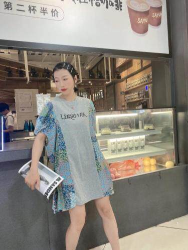 夏装棉拼雪纺裙图片