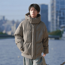 现货5W件冬季三防重磅boxy短款羽绒连帽PU皮棉衣外套防风加厚棉服，男装棉衣，电商A486