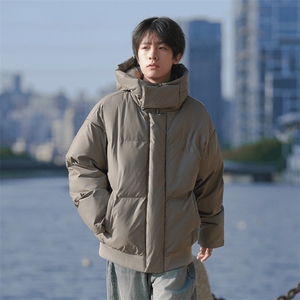 现货5W件冬季三防重磅boxy短款羽绒连帽PU皮棉衣外套防风加厚棉服