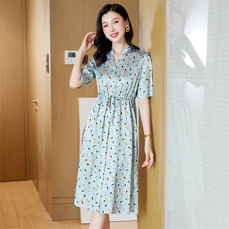 杭州真丝桑蚕丝连衣裙女2025年夏季新款气质高端精致收腰品牌碎花,女装连衣裙,阿舍尔精品
