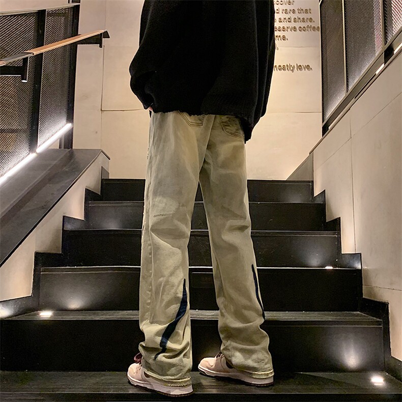 高街男装拖地牛仔裤男2023新款宽松休闲裤潮流阔腿裤N0896-P50,男装牛仔裤,星座308B-1