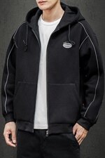 2021秋季新日系黑墙大码男反光连帽开衫卫衣外套夹克J6026-P65，男装夹克，电商A001