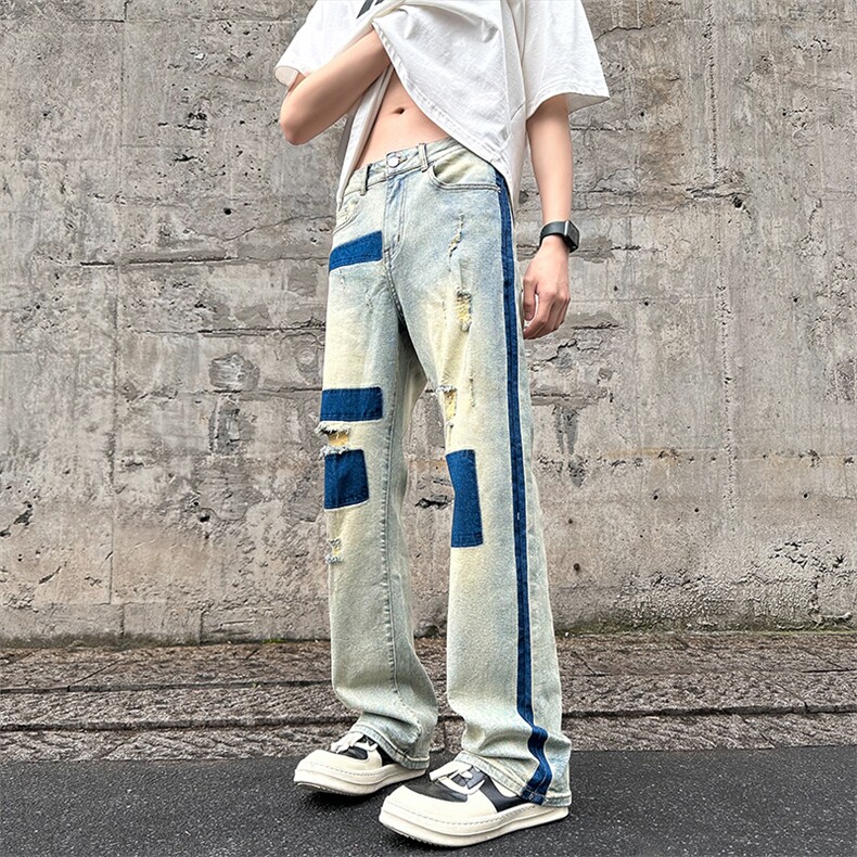 2024夏季新款外景大码美式做旧破洞牛仔裤M-5XGK24526-P60,男装牛仔裤,电商A022