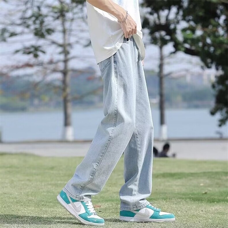 牛仔裤男夏季春秋宽松直筒显瘦裤百搭潮流学生原宿青春流行九分裤图片