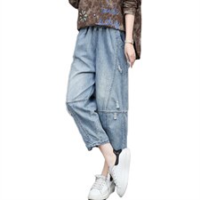 2021春季新款时尚水洗做旧休闲牛仔裤，女装牛仔裤，叶笙衣