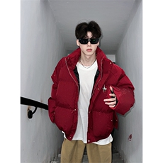 红色美式高街满天星棉服男冬季加厚保暖羽绒面包服高级感短款棉衣，男装棉衣，星座405A