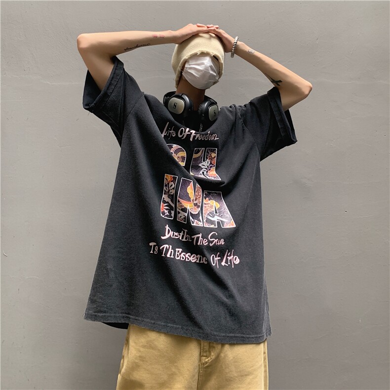 美式vibe短袖高街潮流印花T恤夏季五分三分袖A061-T0151-P40控58,男装T恤,电商A061