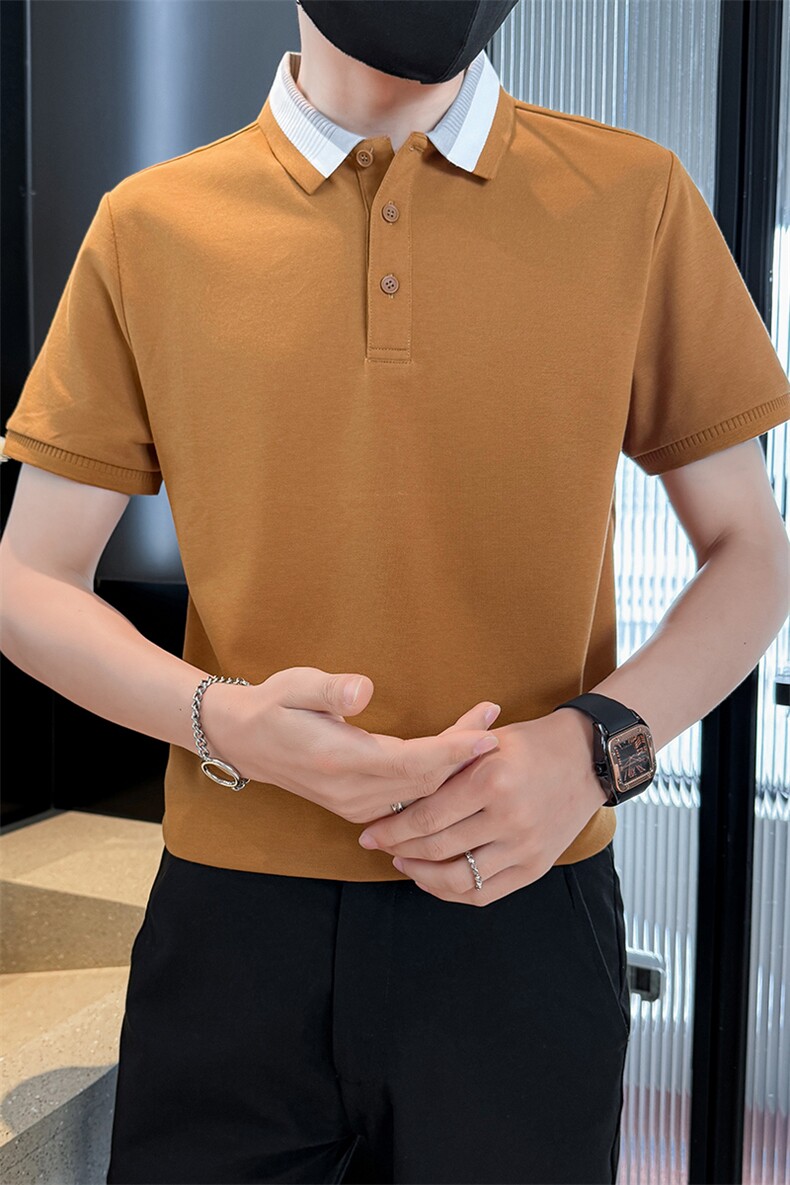2025夏季新款撞色领高级感轻奢品质短袖T恤翻领Polo衫T2253-P45,男装T恤,电商D342
