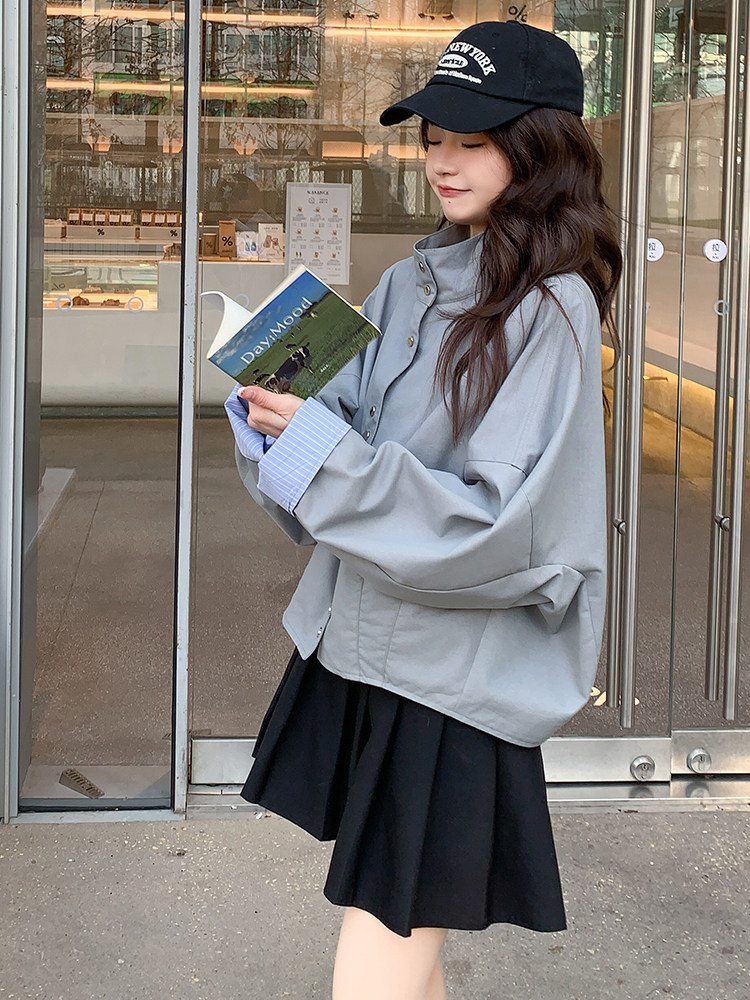 立领休闲短外套女小个子2025春季新款韩系设计感宽松百搭夹克上衣,女装短外套,辉之琳