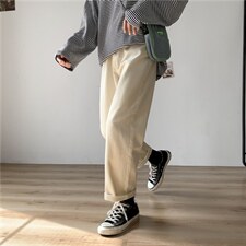 大量现货/主推港风宽松米白牛仔裤A338-1/HK23/P50，男装牛仔裤，电商D325