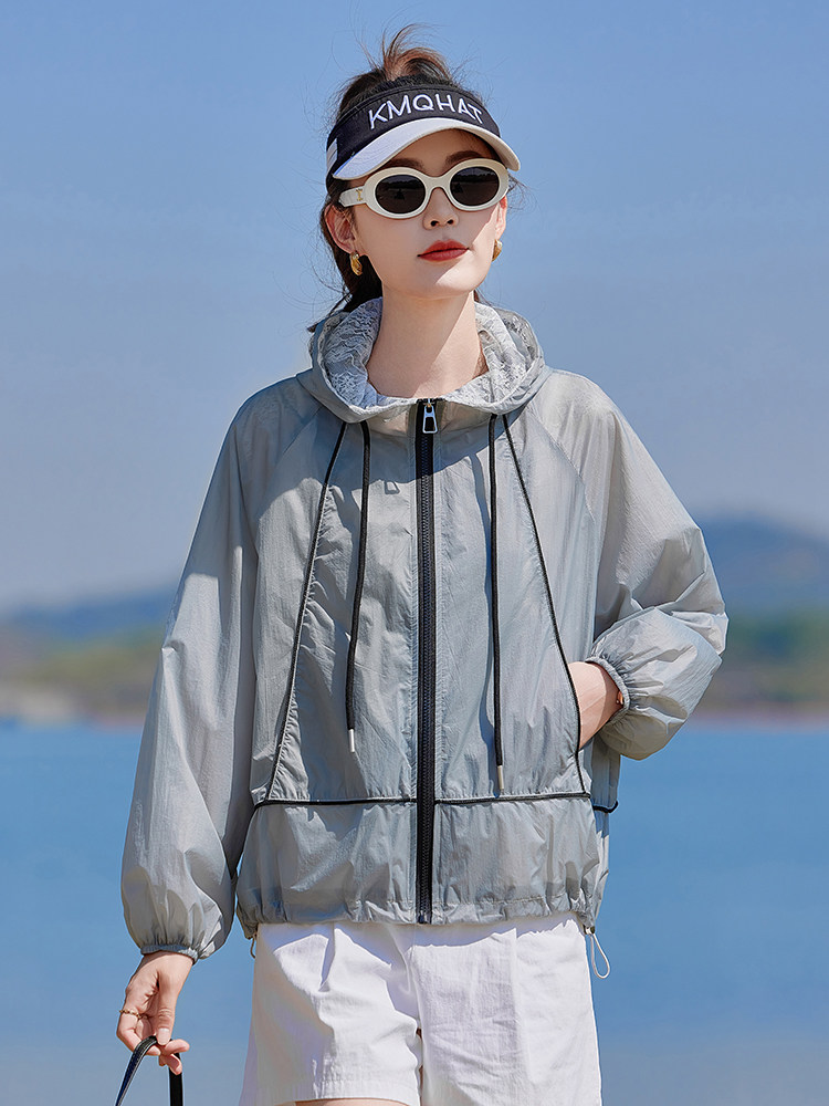 夏季冰丝防晒衣女拼色2026新款小个子防紫外线休闲开衫外套涂层型,女装防晒衣,靓衣阁