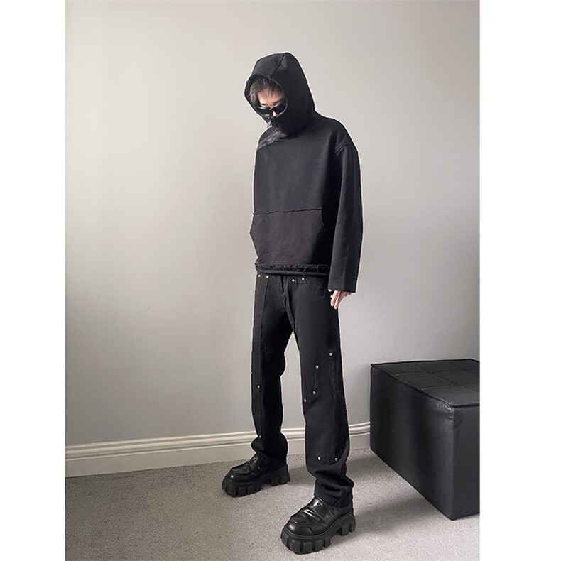 B221美式ins高街暗黑情侣同款小众铆钉牛仔裤LK22021-P60控78,男装牛仔裤,电商B221