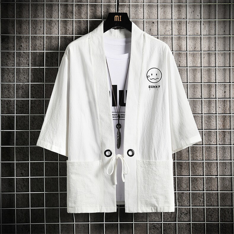 HF59072-P40风汉服男开衫外套七分袖道袍 网格挂拍图片