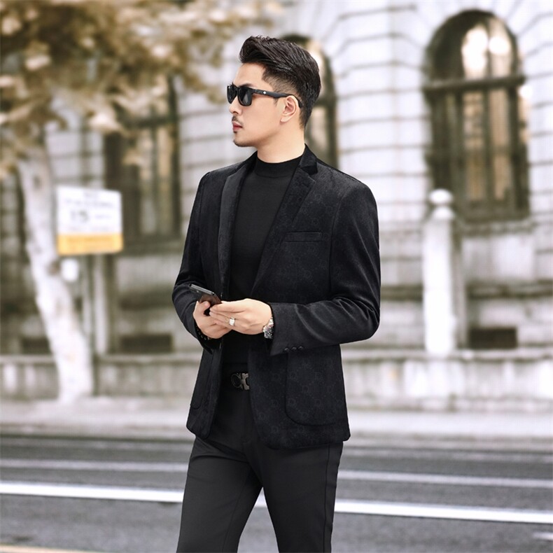 新款男士平绒西装外套金丝绒圆点暗纹西服休闲便西6813P180，男装西服套装，电商D225-1