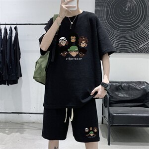 ！2023夏季潮牌男士短袖T恤套装学生一套衣服TZH07P50