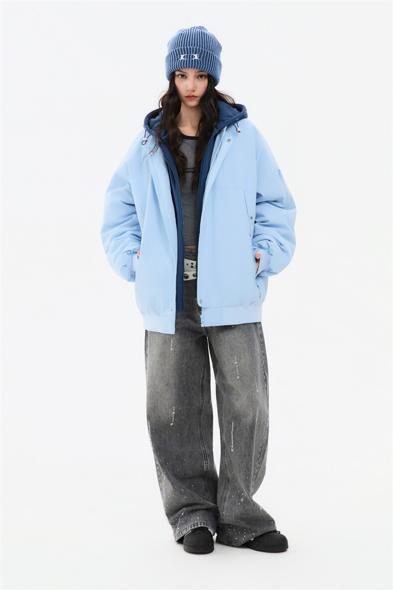 !潮流冬季连帽拉链加绒加厚棉衣情侣撞色棉服外套 MY5567-P78图片