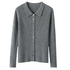 2025年春季POLO领开衫单排扣长袖纯色简约山羊绒针织衫，女装羊绒衫，东业羊绒