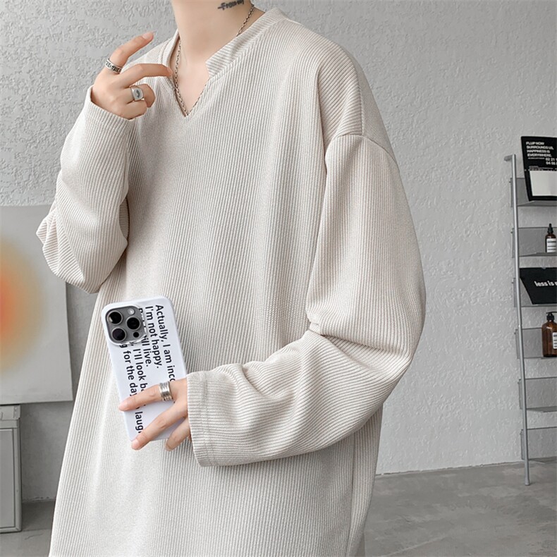 8XL-M长袖打底衫T恤V领针织体恤麦穗条卫衣加肥加大码TX3102特P35,男装T恤,电商B238