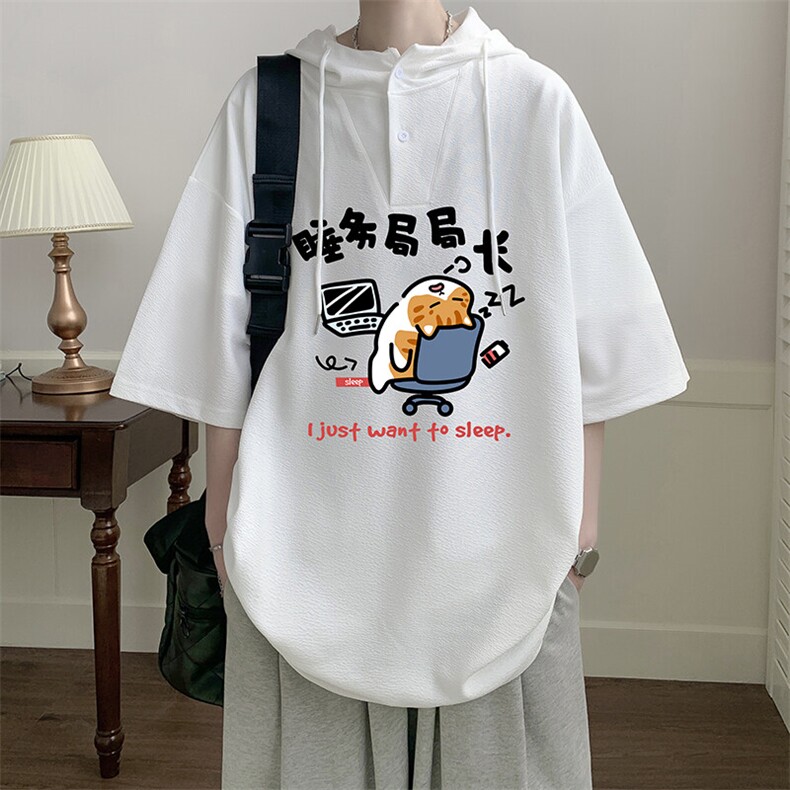 LD54447-P45NASA连帽短袖t恤男大码胖子带帽五分袖中袖,男装T恤,电商A040
