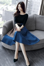 2021春秋装麂皮绒长袖中长款修身时尚百搭纯色套装两件套，女装套装/套裙，天丝秀