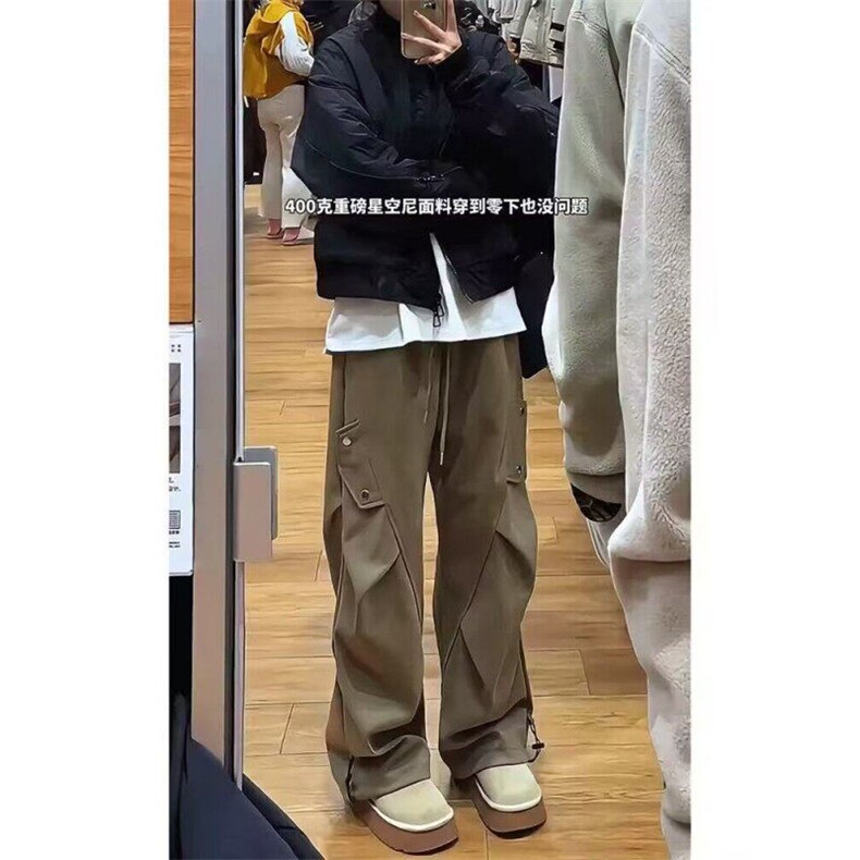 W9591-P48网图现货美式复古工装裤褶皱宽松阔腿直筒裤休闲裤,男装工装外套,星座1608-2