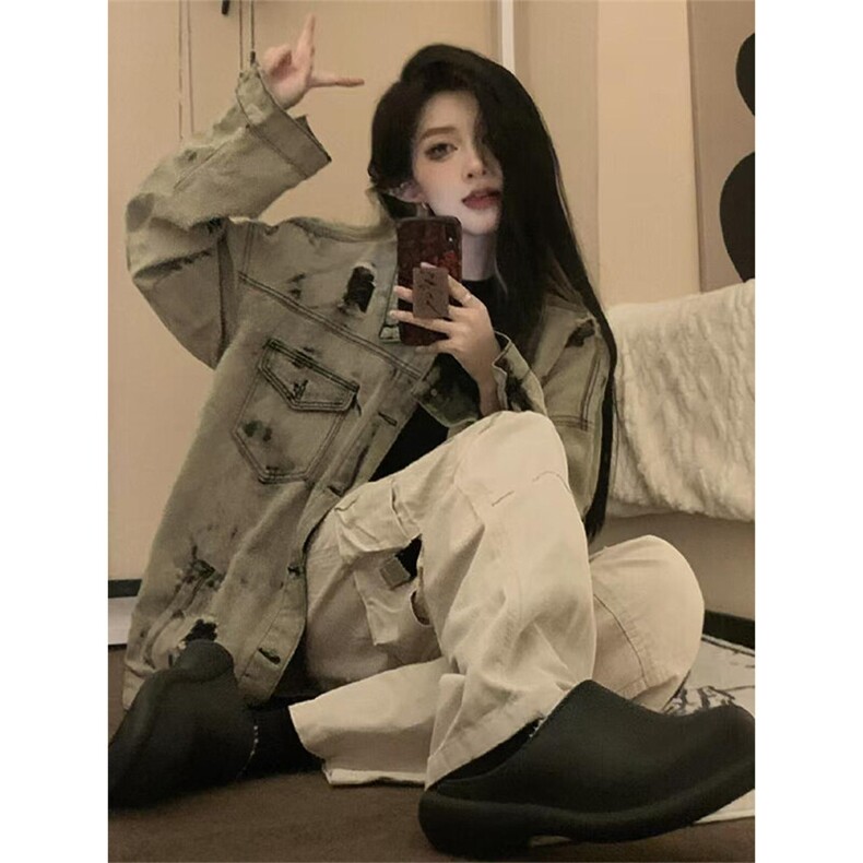 现货5千件男女美式牛仔外套春扎染破坏牛仔衣高街夹克NT521P75,男装工装外套,星座301D-2(原星座1004-1）