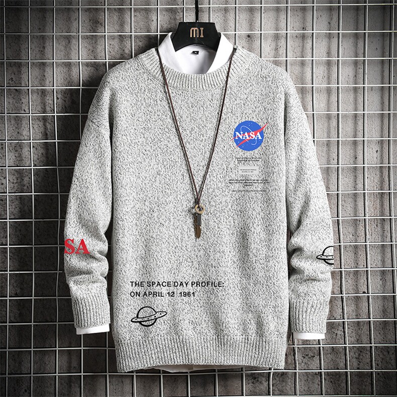 NASA加厚加绒毛衣男大码毛线衣男针织衫M19243-P45加绒款-P65网格，男装针织衫/毛衣，电商A040A