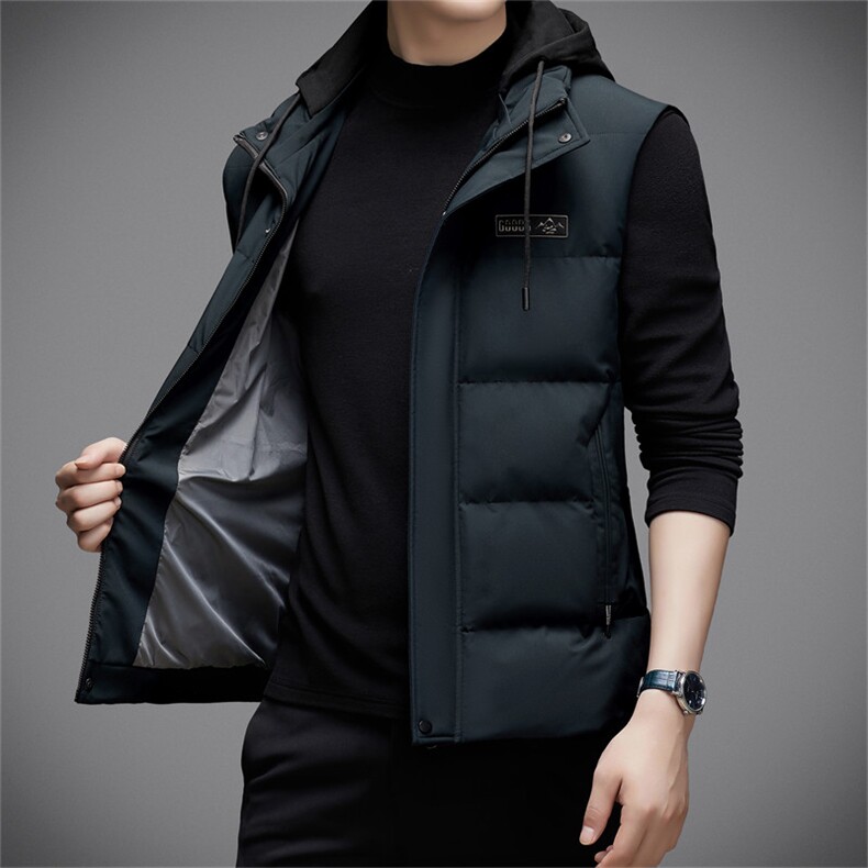 2023年新款冬季男士白鸭绒羽绒服可脱卸帽保暖外套修身马甲背心,男装背心/马甲,电商B360