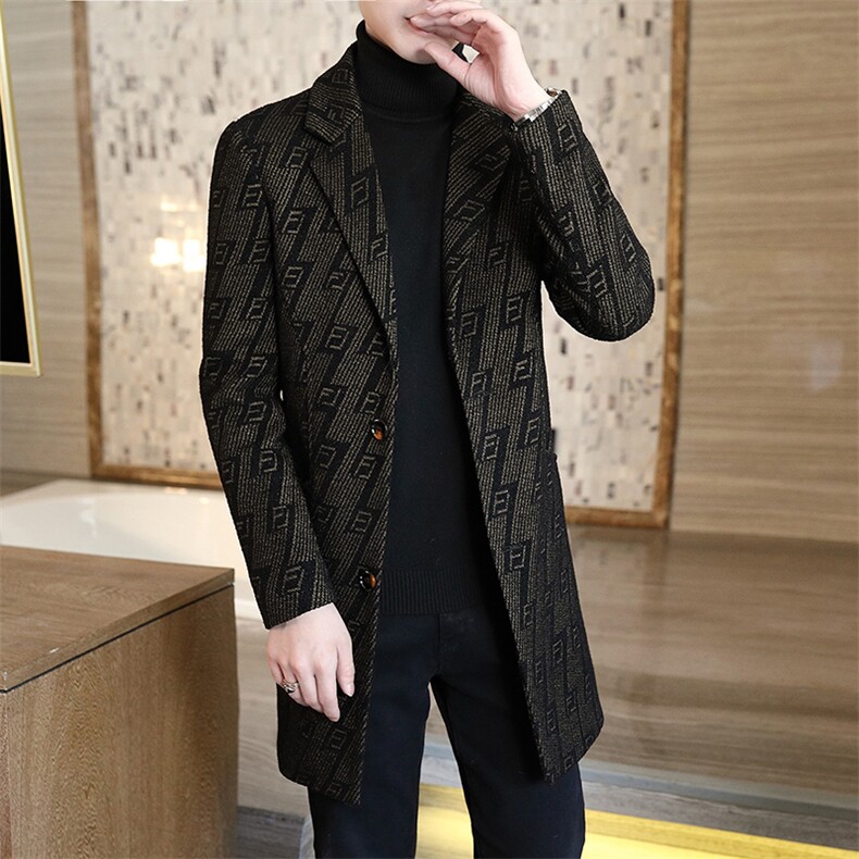 2020高品质 秋冬季新款毛呢大衣长款呢子外套风衣男N38P160图片