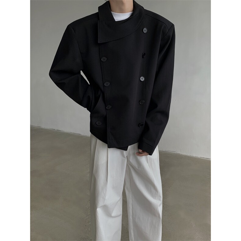 24秋冬双排扣短款老钱风大斜领厨师服风衣FY09-P138,男装风衣,电商B288