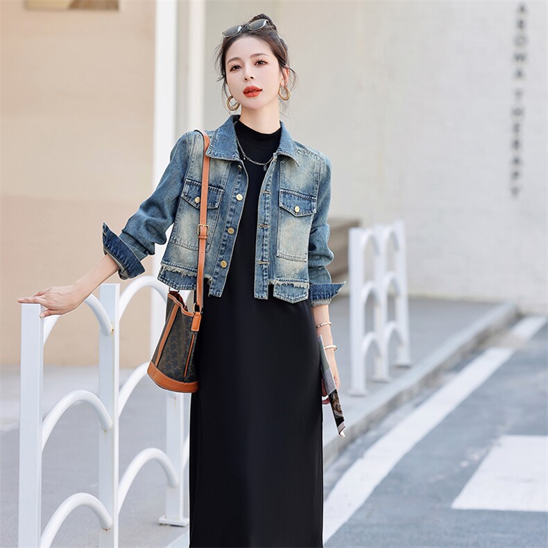 时尚秋装新款牛仔外套+黑色连衣裙套装显瘦百搭气质女神风,女装套装/套裙,凯瑟曼