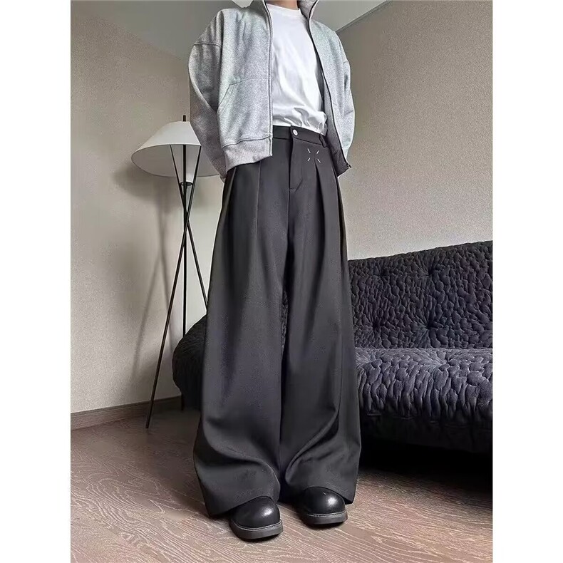 春季立体解构小众设计垂坠感阔腿西裤男直筒休闲拖地裤LX0222-P38,男装西裤,星座1008