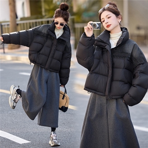 2026冬季新款韩版宽松立领牛仔拼接90白鸭绒羽绒服女短款面包服图片
