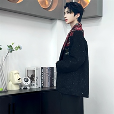 图）小香风拼接红格子西装亮片毛呢西服2822-P140(裤子2611），男装西服，星座910-5